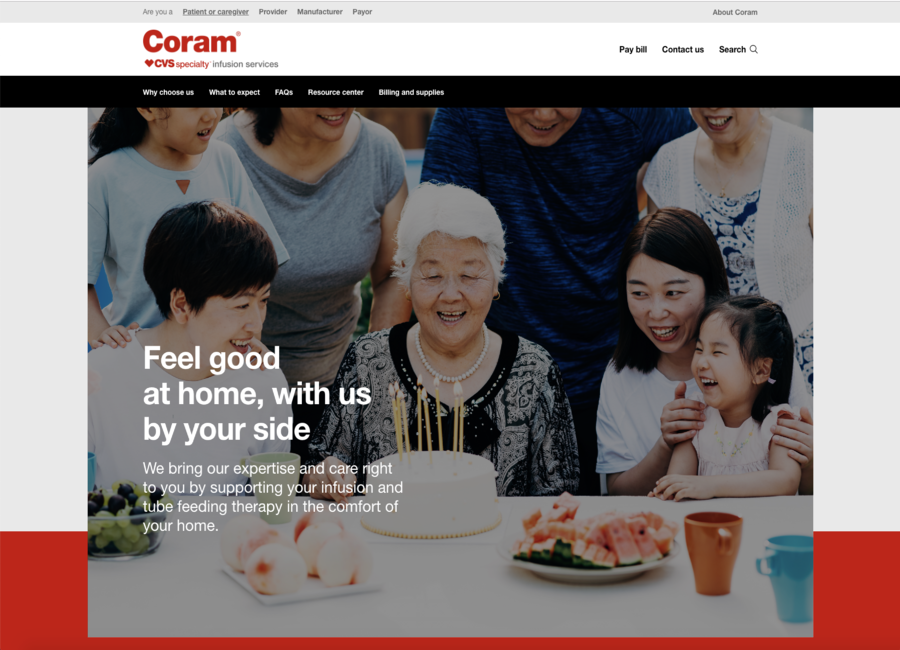Screenshot of Coram CVS Specialty Infusion Services website